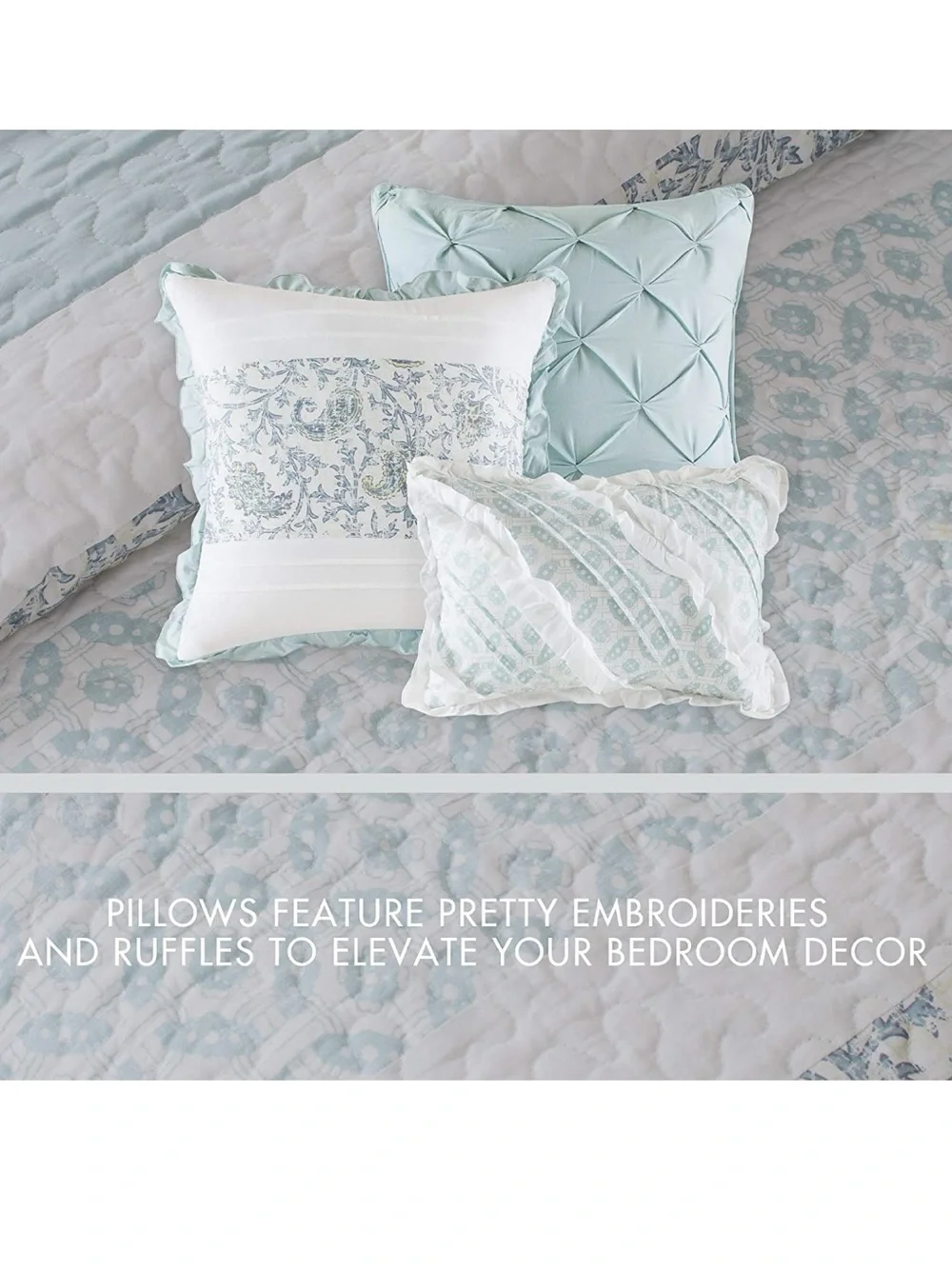 Light Blue and White Quilted Bedspread Set - Home Bedding